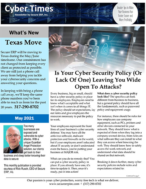 May 2021 Secure ERP Newsletter - Texas Move - Is Your Cyber Security ...